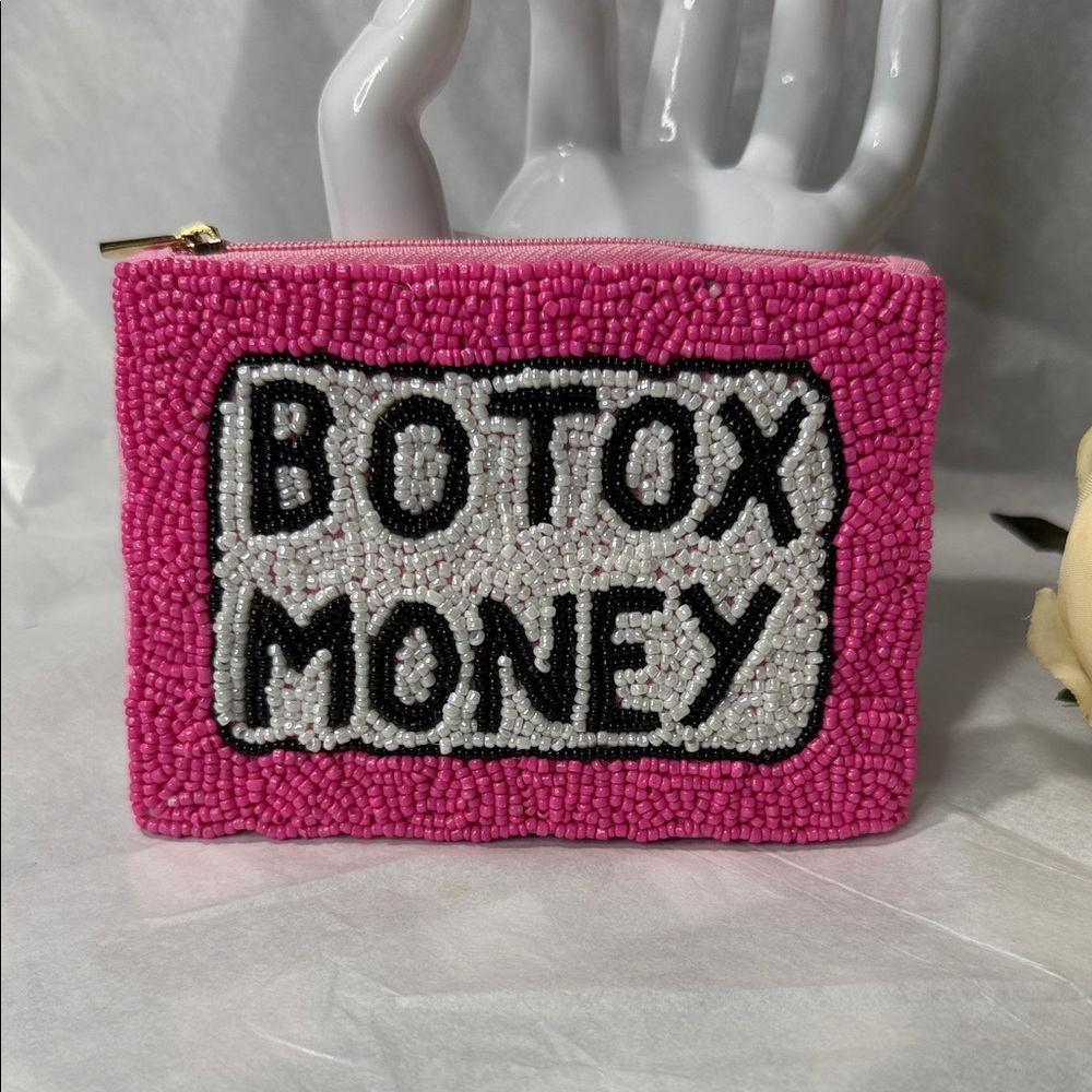Pink Beaded 'Botox Money' Zip Pouch